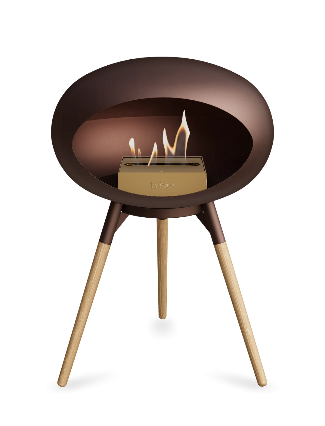Le Feu GROUND LOW Bioethanol Standkamin Mokka - Brennschale Mokka Standfüße Seifenbehandelte Eiche Brenner Roségold - freistehender Ethanol Kamin ohne Schornstein