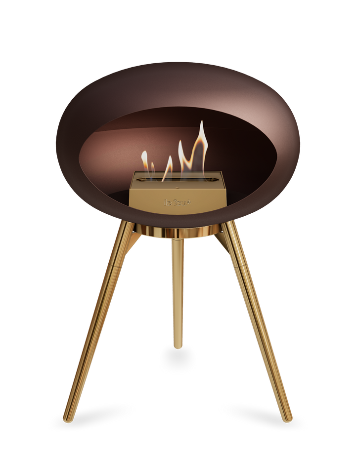 Le Feu GROUND LOW Bioethanol Standkamin Mokka - Brennschale Roségold Standfüße Roségold Brenner Roségold - freistehender Ethanol Kamin ohne Schornstein
