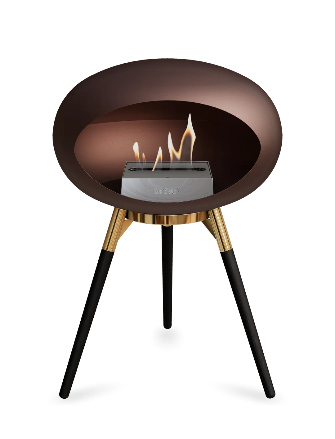 Le Feu GROUND LOW Bioethanol Standkamin Mokka - Brennschale Roségold Standfüße Schwarze Eiche Brenner Edelstahl - freistehender Ethanol Kamin ohne Schornstein
