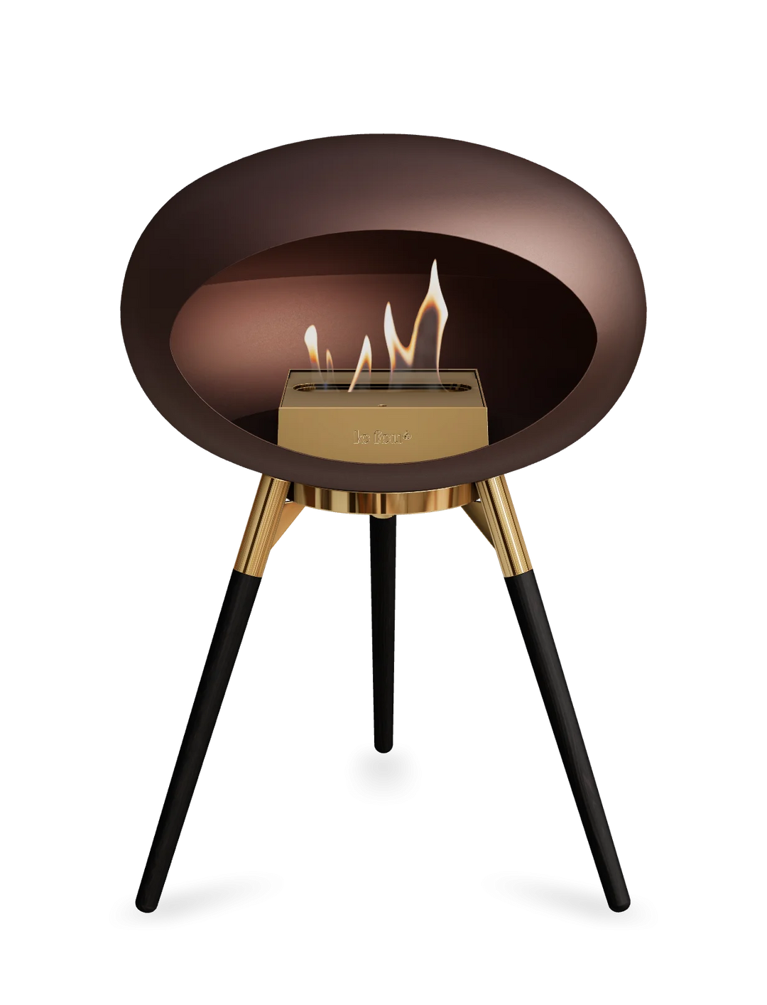 Le Feu GROUND LOW Bioethanol Standkamin Mokka - Brennschale Roségold Standfüße Schwarze Eiche Brenner Roségold - freistehender Ethanol Kamin ohne Schornstein