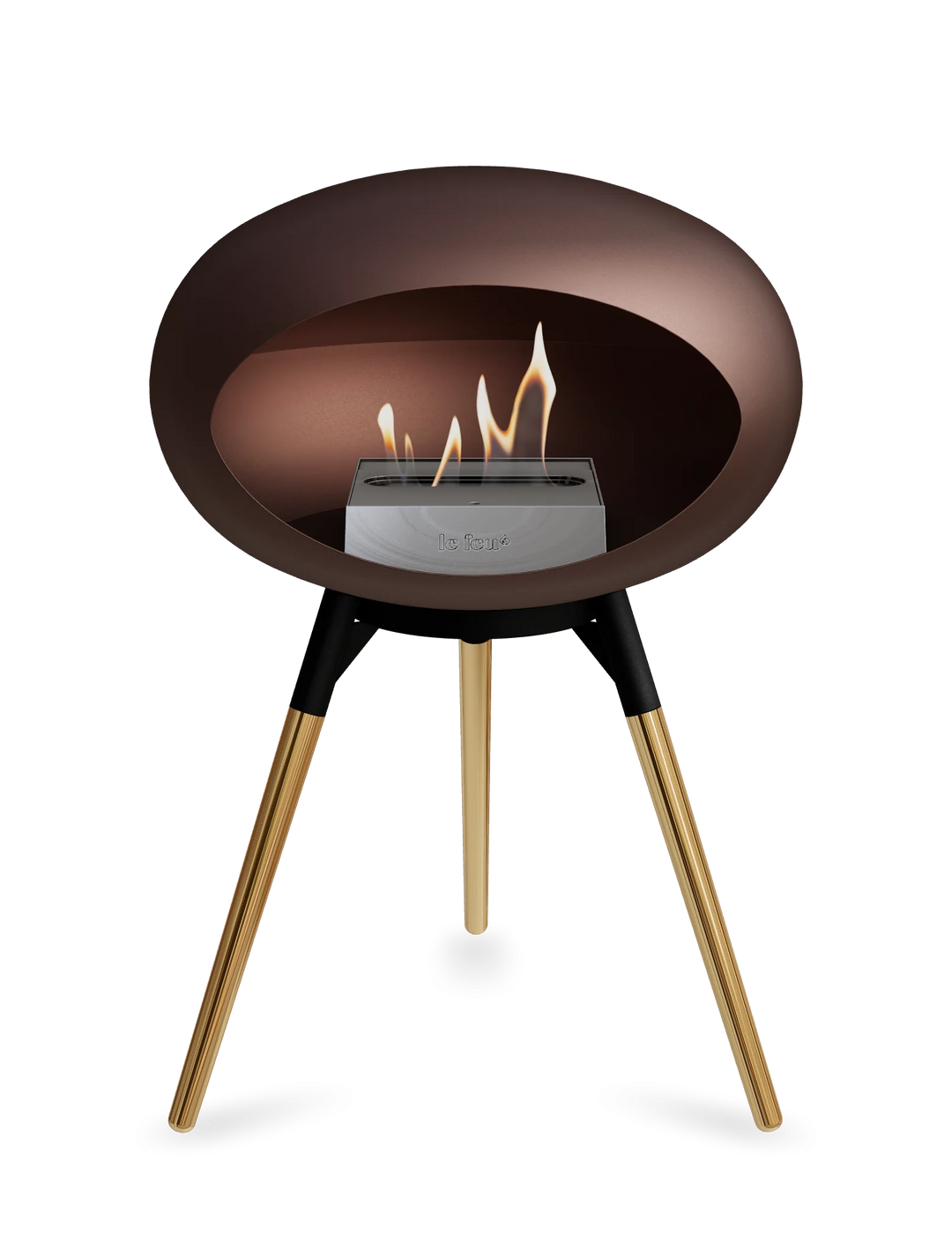 Le Feu GROUND LOW Bioethanol Standkamin Mokka - Brennschale Schwarz Standfüße Roségold Brenner Edelstahl - freistehender Ethanol Kamin ohne Schornstein