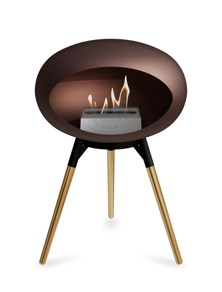 Le Feu GROUND LOW Bioethanol Standkamin Mokka - Brennschale Schwarz Standfüße Roségold Brenner Edelstahl - freistehender Ethanol Kamin ohne Schornstein