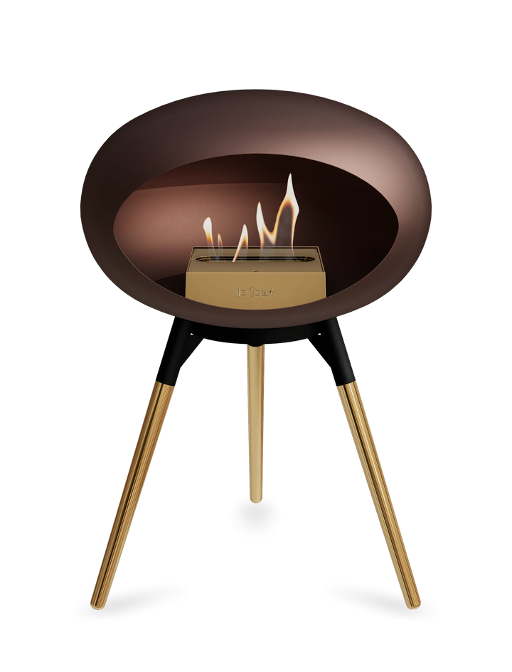 Le Feu GROUND LOW Bioethanol Standkamin Mokka - Brennschale Schwarz Standfüße Roségold Brenner Roségold - freistehender Ethanol Kamin ohne Schornstein