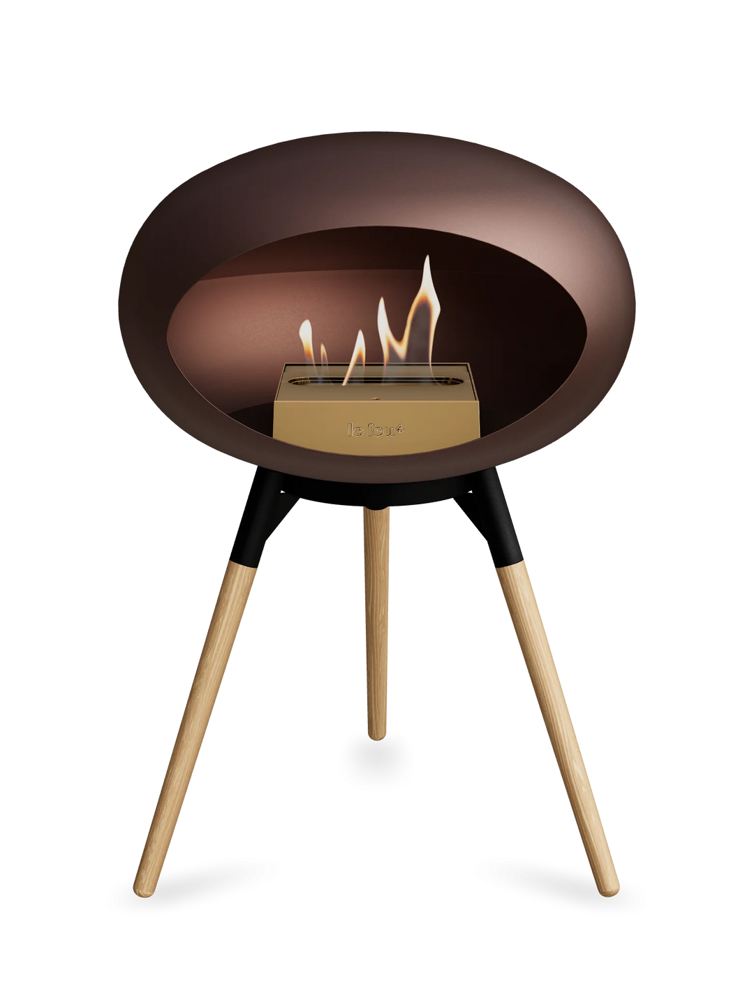 Le Feu GROUND LOW Bioethanol Standkamin Mokka - Brennschale Schwarz Standfüße Seifenbehandelte Eiche Brenner Roségold - freistehender Ethanol Kamin ohne Schornstein