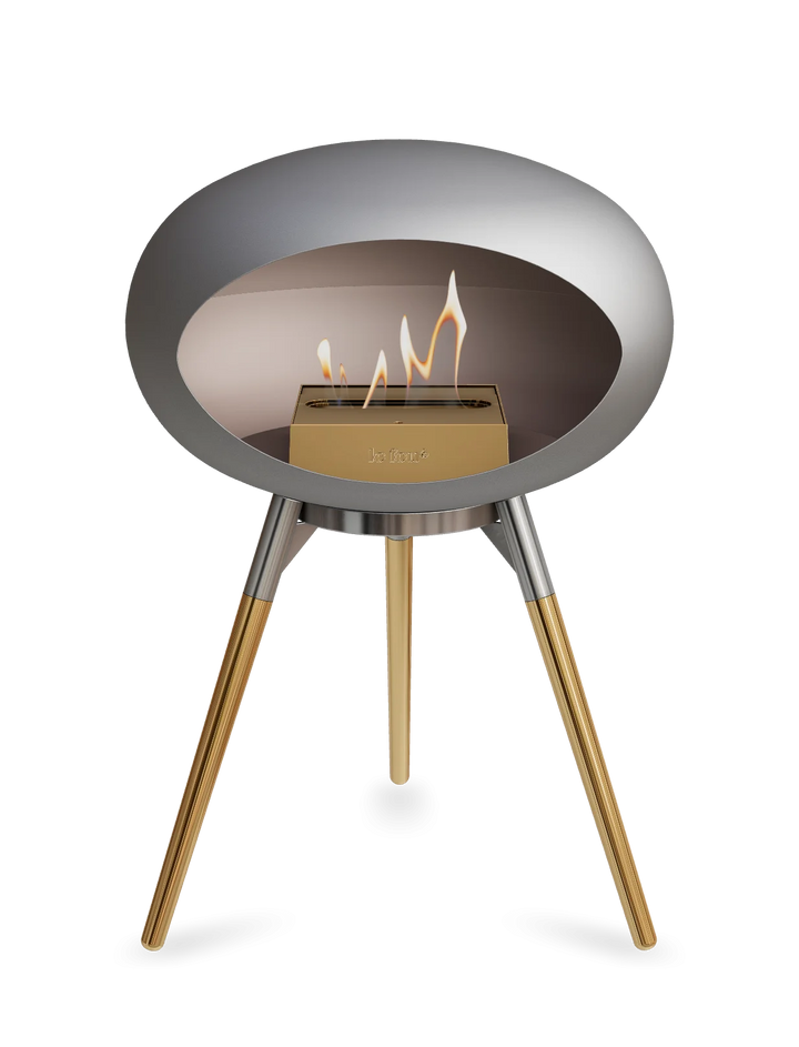 Le Feu GROUND LOW Bioethanol Standkamin Nickel - Brennschale Edelstahl Standfüße Roségold Brenner Roségold - freistehender Ethanol Kamin ohne Schornstein
