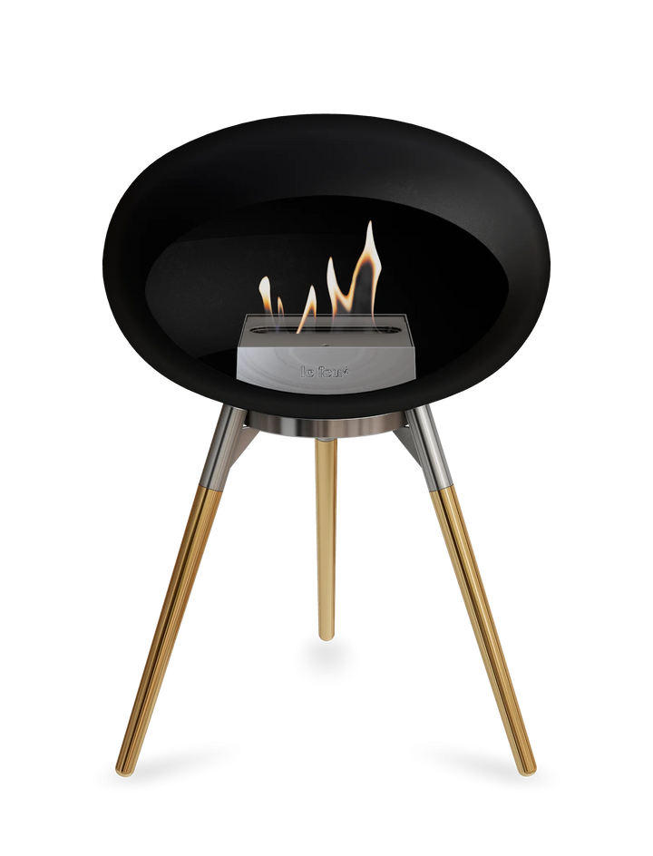 Le Feu GROUND LOW Bioethanol Standkamin Schwarz - Brennschale Edelstahl Standfüße Roségold Brenner Edelstahl - freistehender Ethanol Kamin ohne Schornstein