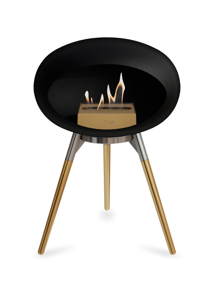 Le Feu GROUND LOW Bioethanol Standkamin Schwarz - Brennschale Edelstahl Standfüße Roségold Brenner Roségold - freistehender Ethanol Kamin ohne Schornstein
