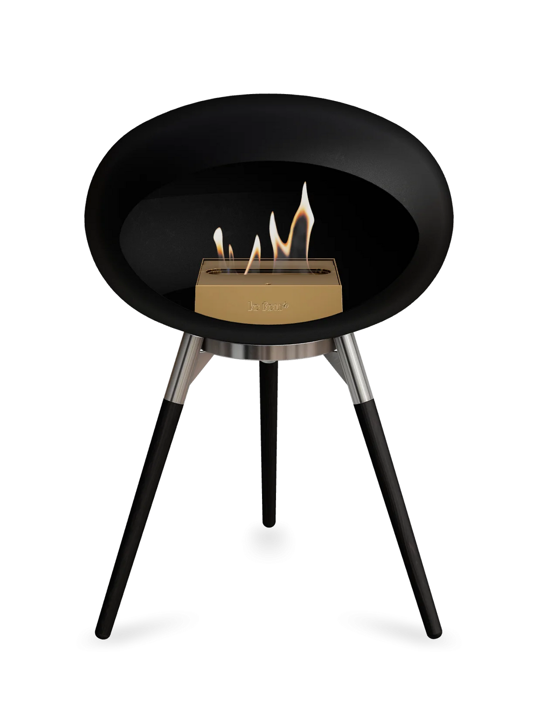 Le Feu GROUND LOW Bioethanol Standkamin Schwarz - Brennschale Edelstahl Standfüße Schwarze Eiche Brenner Roségold - freistehender Ethanol Kamin ohne Schornstein
