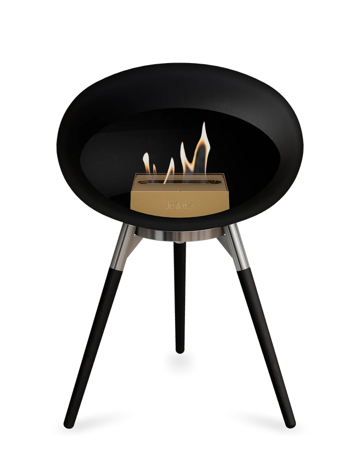 Le Feu GROUND LOW Bioethanol Standkamin Schwarz - Brennschale Edelstahl Standfüße Schwarze Eiche Brenner Roségold - freistehender Ethanol Kamin ohne Schornstein