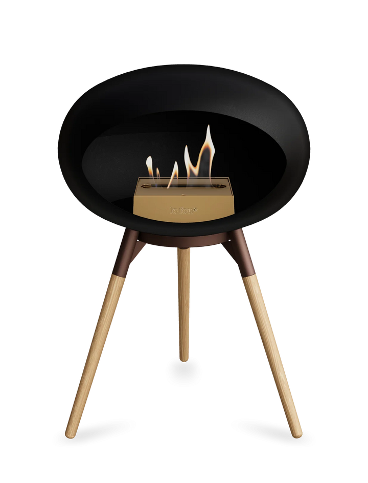 Le Feu GROUND LOW Bioethanol Standkamin Schwarz - Brennschale Mokka Standfüße Seifenbehandelte Eiche Brenner Roségold - freistehender Ethanol Kamin ohne Schornstein