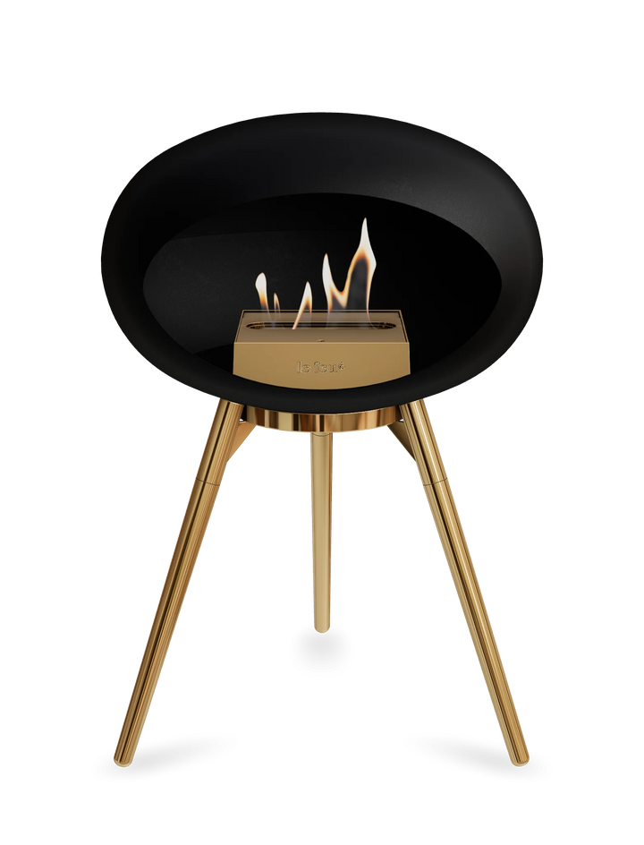 Le Feu GROUND LOW Bioethanol Standkamin Schwarz - Brennschale Roségold Standfüße Roségold Brenner Roségold - freistehender Ethanol Kamin ohne Schornstein