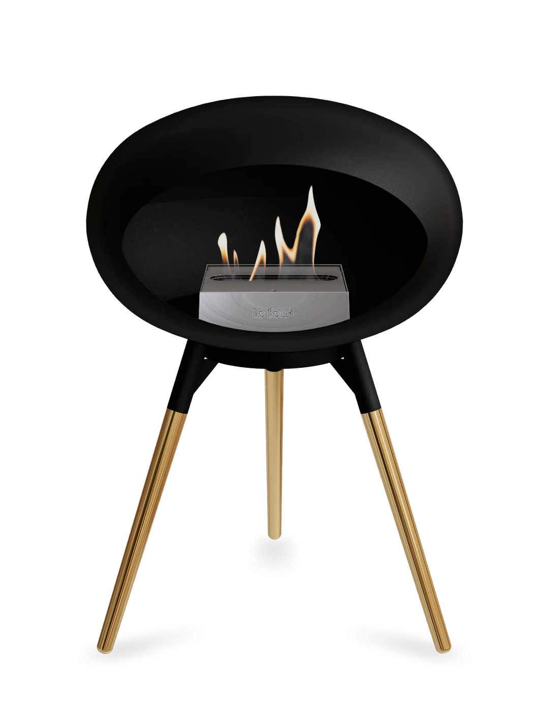 Le Feu GROUND LOW Bioethanol Standkamin Schwarz - Brennschale Schwarz Standfüße Roségold Brenner Edelstahl - freistehender Ethanol Kamin ohne Schornstein