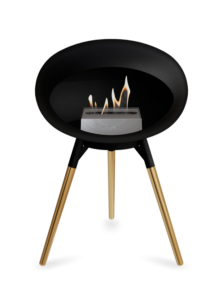 Le Feu GROUND LOW Bioethanol Standkamin Schwarz - Brennschale Schwarz Standfüße Roségold Brenner Edelstahl - freistehender Ethanol Kamin ohne Schornstein