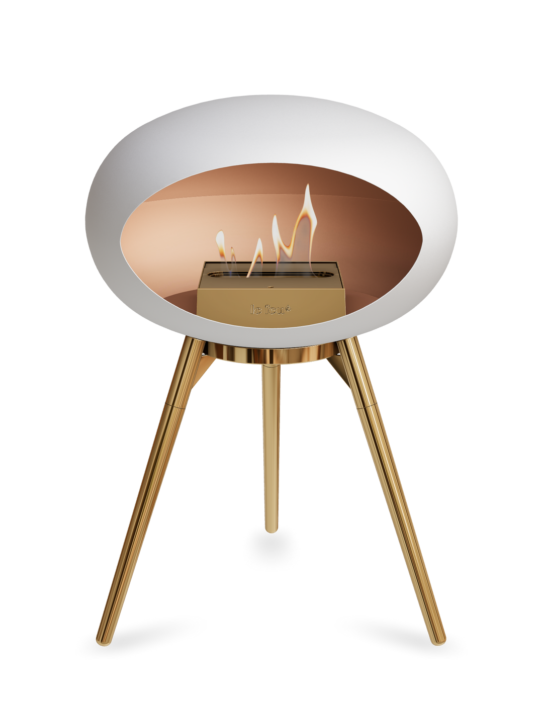 Le Feu GROUND LOW Bioethanol Standkamin Weiß - Brennschale Roségold Standfüße Roségold Brenner Roségold - freistehender Ethanol Kamin ohne Schornstein