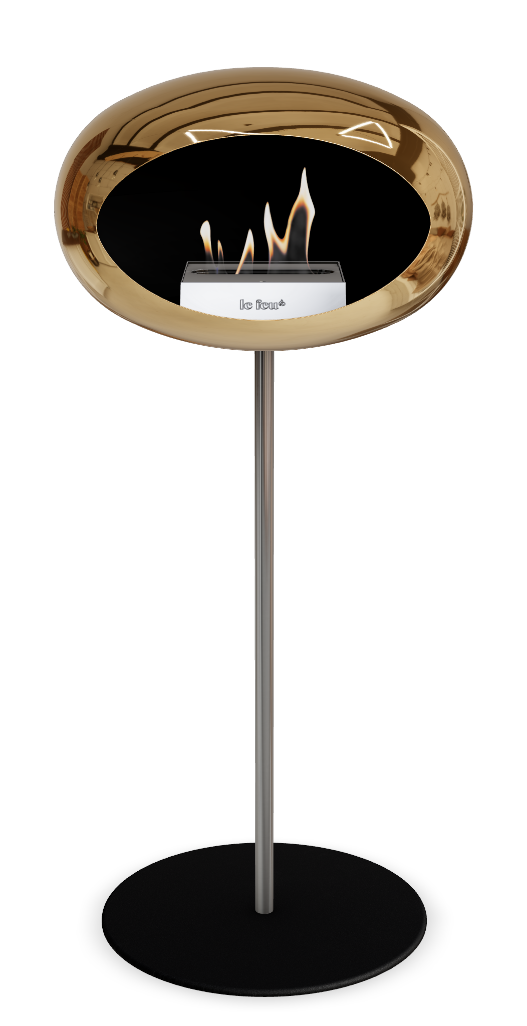 Le Feu GROUND STEEL HIGH Chrom Roségold Ø 25 mm – Rohr Edelstahl, Brenner Edelstahl, Bodenplatte Schwarz