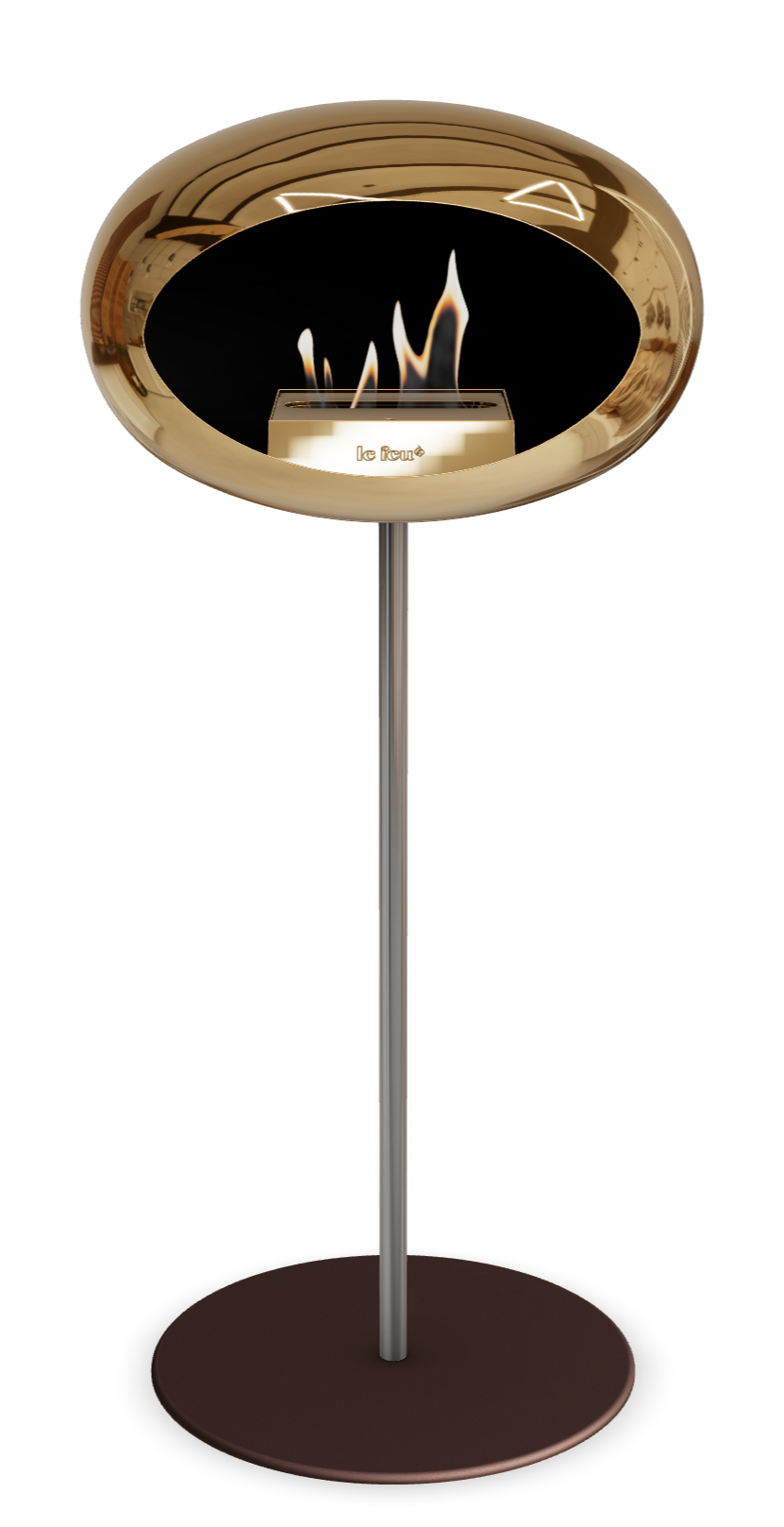 Le Feu GROUND STEEL HIGH Chrom Roségold Ø 25 mm – Rohr Edelstahl, Brenner Roségold, Bodenplatte Mokka