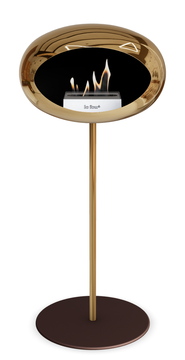 Le Feu GROUND STEEL HIGH Chrom Roségold Ø 25 mm – Rohr Roségold, Brenner Edelstahl, Bodenplatte Mokka