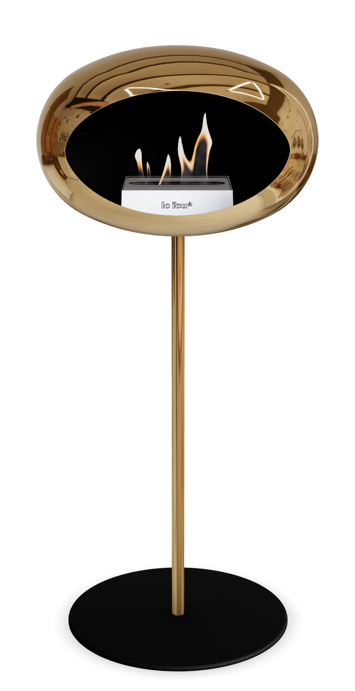 Le Feu GROUND STEEL HIGH Chrom Roségold Ø 25 mm – Rohr Roségold, Brenner Edelstahl, Bodenplatte Schwarz