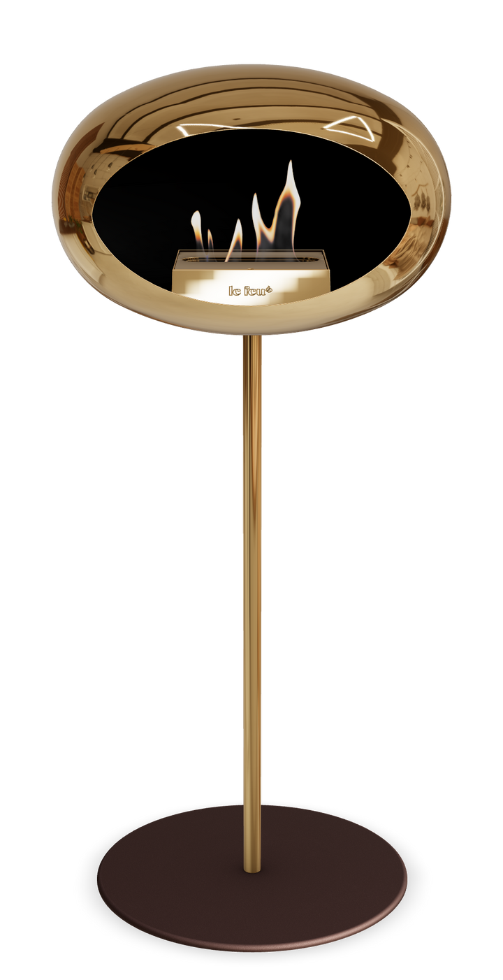 Le Feu GROUND STEEL HIGH Chrom Roségold Ø 25 mm – Rohr Roségold, Brenner Roségold, Bodenplatte Mokka