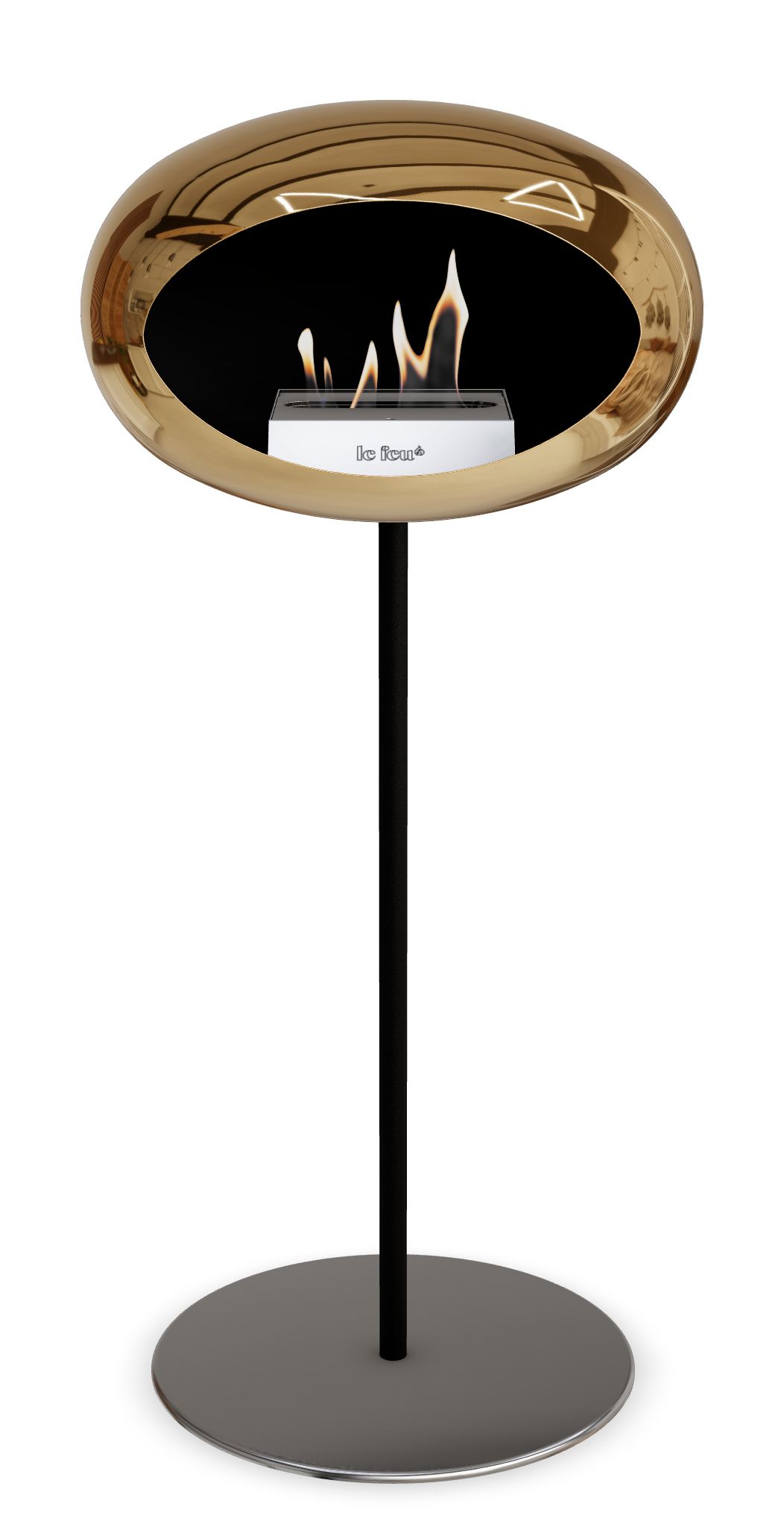 Le Feu GROUND STEEL HIGH Chrom Roségold Ø 25 mm – Rohr Schwarz, Brenner Edelstahl, Bodenplatte Edelstahl