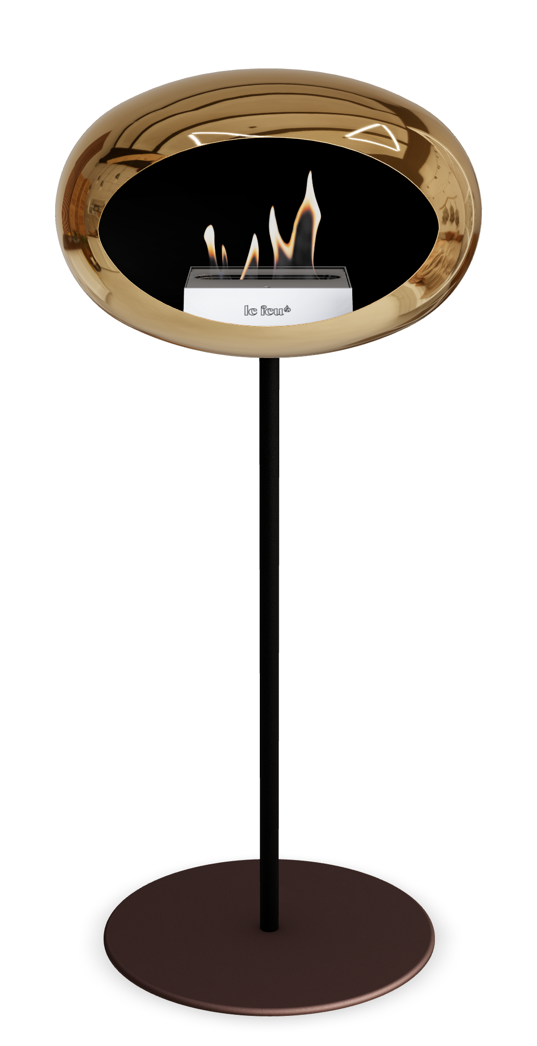 Le Feu GROUND STEEL HIGH Chrom Roségold Ø 25 mm – Rohr Schwarz, Brenner Edelstahl, Bodenplatte Mokka