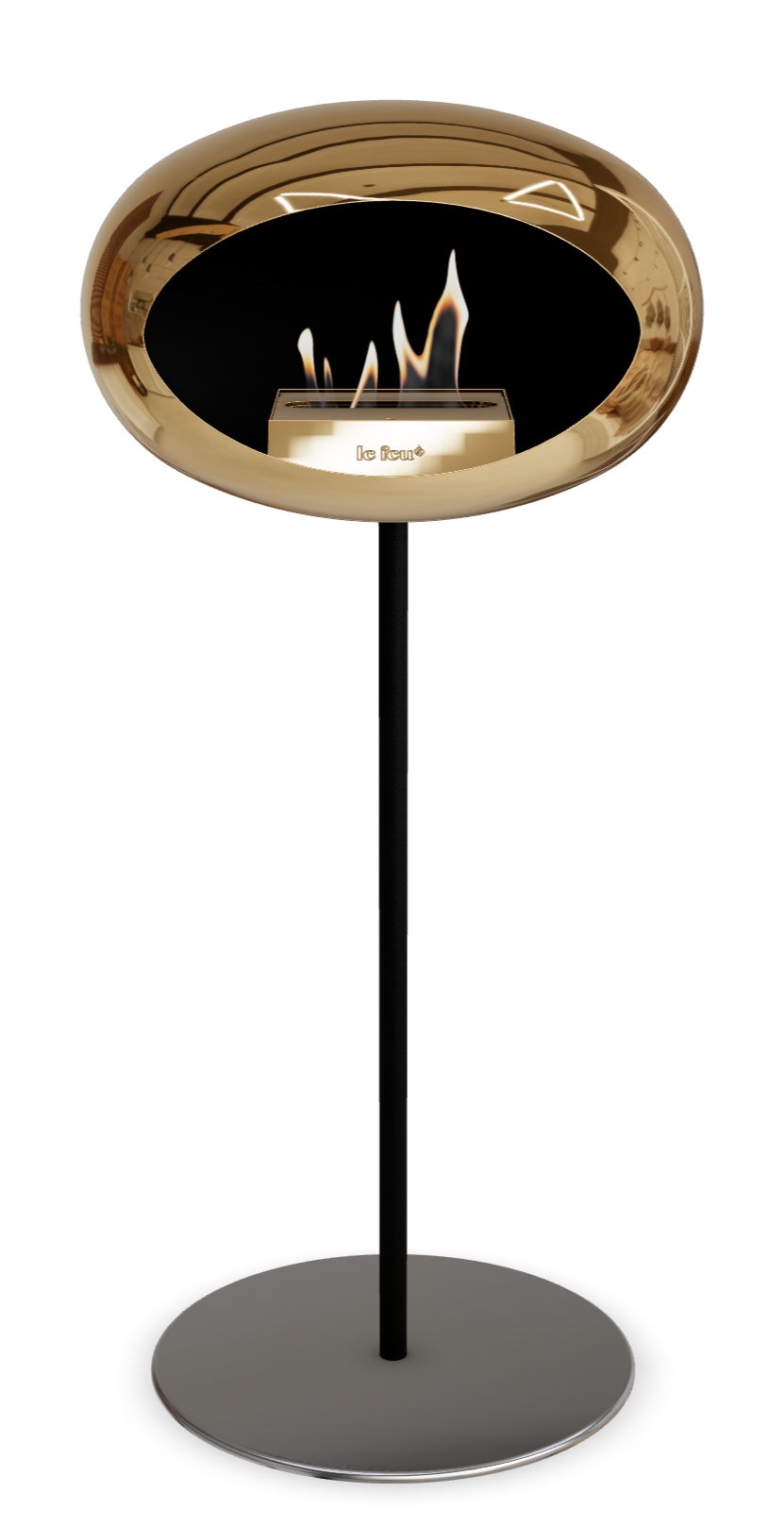 Le Feu GROUND STEEL HIGH Chrom Roségold Ø 25 mm – Rohr Schwarz, Brenner Roségold, Bodenplatte Edelstahl
