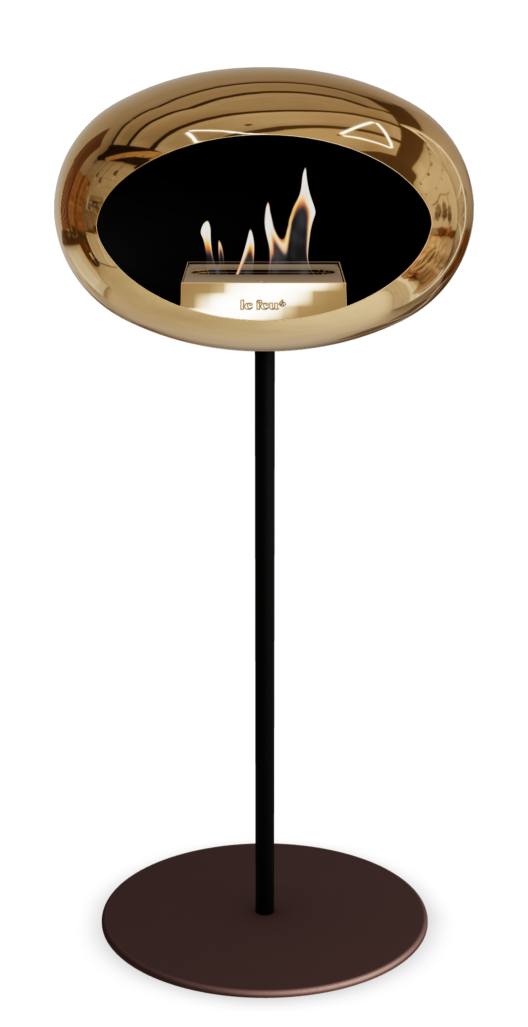 Le Feu GROUND STEEL HIGH Chrom Roségold Ø 25 mm – Rohr Schwarz, Brenner Roségold, Bodenplatte Mokka