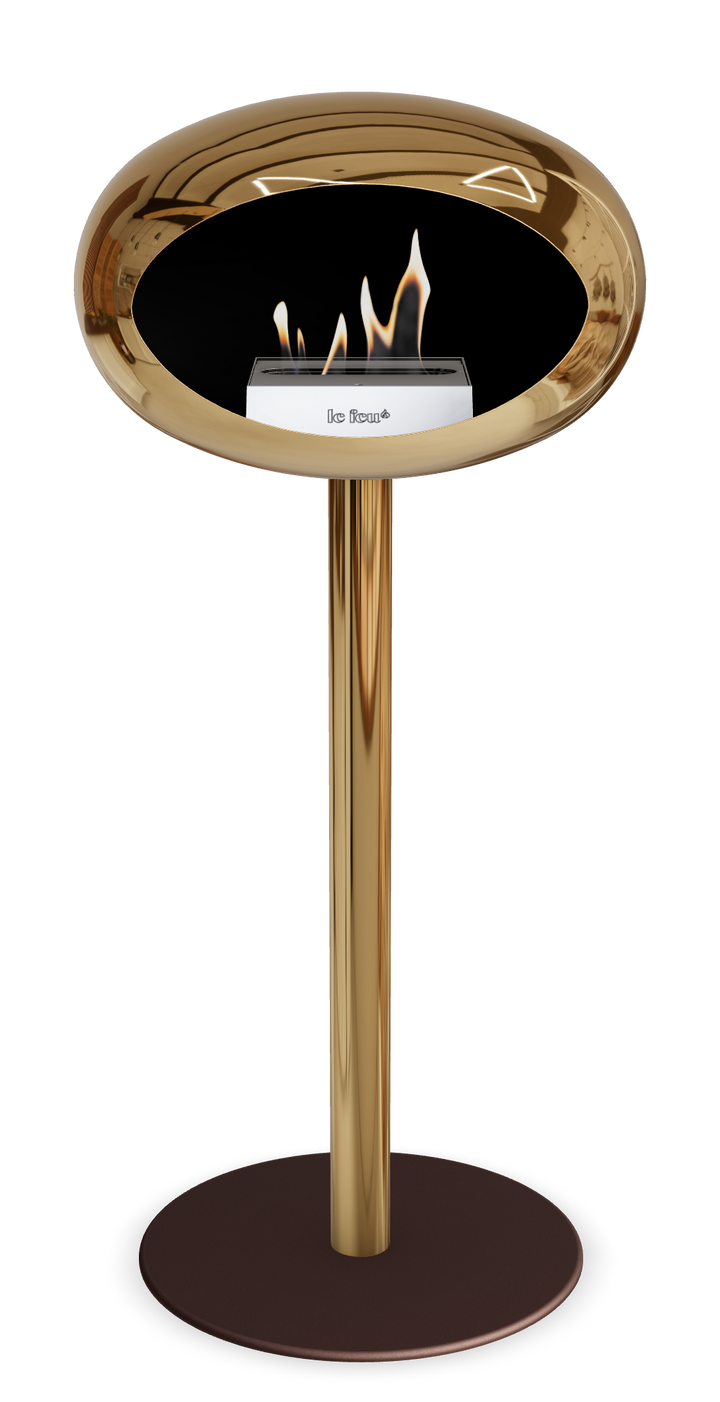 Le Feu GROUND STEEL HIGH Chrom Roségold Ø 60 mm – Rohr Roségold, Brenner Edelstahl, Bodenplatte Mokka