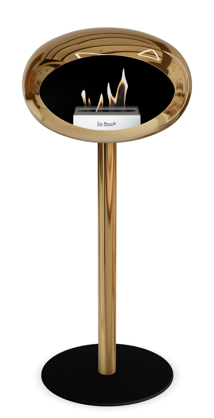 Le Feu GROUND STEEL HIGH Chrom Roségold Ø 60 mm – Rohr Roségold, Brenner Edelstahl, Bodenplatte Schwarz