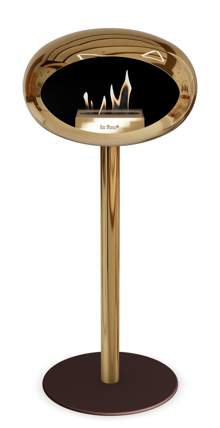 Le Feu GROUND STEEL HIGH Chrom Roségold Ø 60 mm – Rohr Roségold, Brenner Roségold, Bodenplatte Mokka