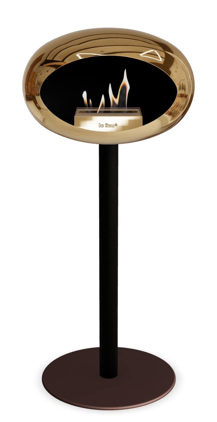 Le Feu GROUND STEEL HIGH Chrom Roségold Ø 60 mm – Rohr Schwarz, Brenner Roségold, Bodenplatte Mokka