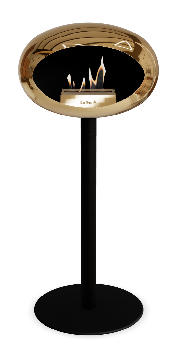 Le Feu GROUND STEEL HIGH Chrom Roségold Ø 60 mm – Rohr Schwarz, Brenner Roségold, Bodenplatte Schwarz