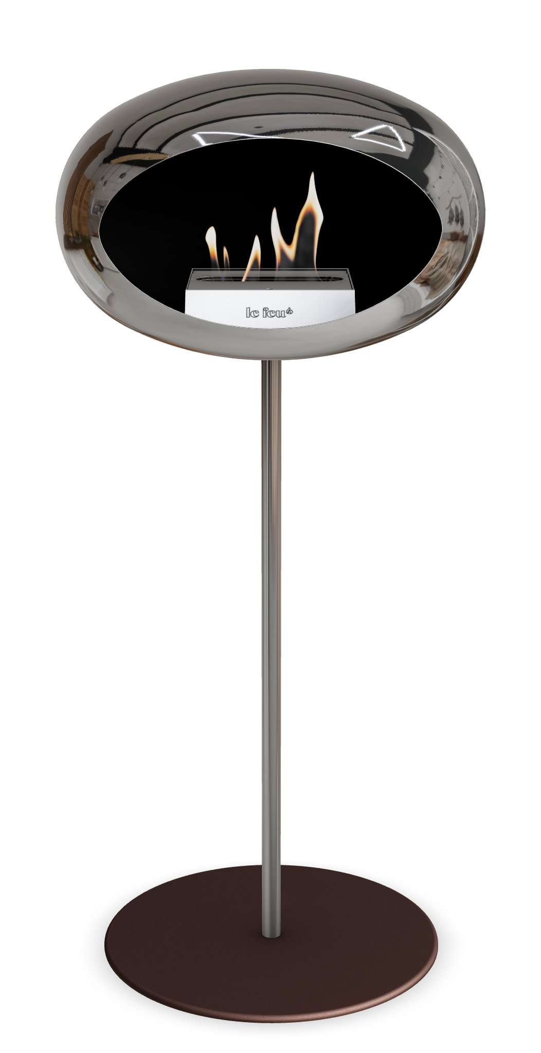Le Feu GROUND STEEL HIGH Chrom Silber Ø 25 mm – Rohr Edelstahl, Brenner Edelstahl, Bodenplatte Mokka
