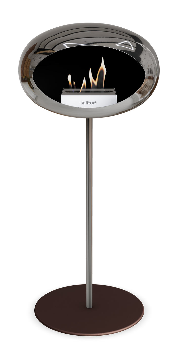 Le Feu GROUND STEEL HIGH Chrom Silber Ø 25 mm – Rohr Edelstahl, Brenner Roségold, Bodenplatte Mokka
