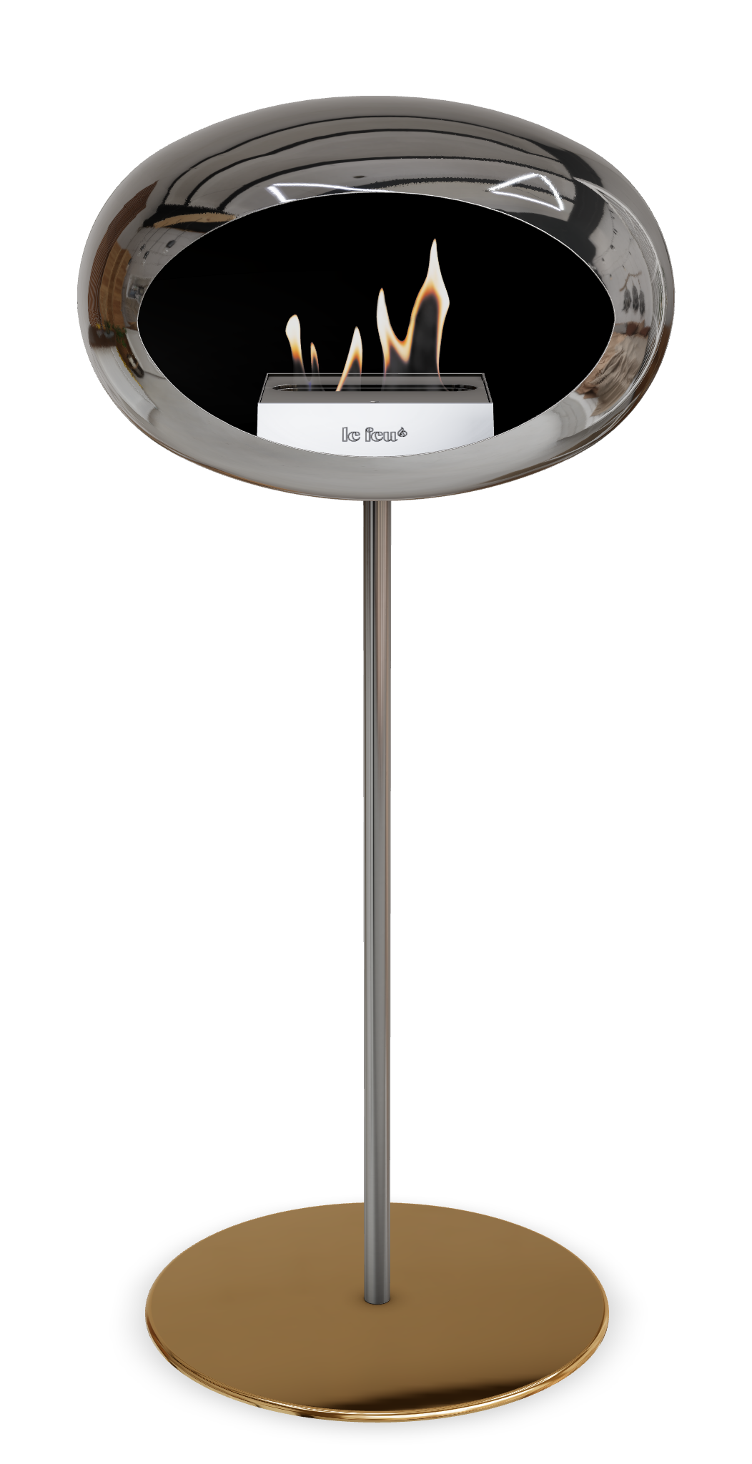 Le Feu GROUND STEEL HIGH Chrom Silber Ø 25 mm – Rohr Edelstahl, Brenner Roségold, Bodenplatte Roségold
