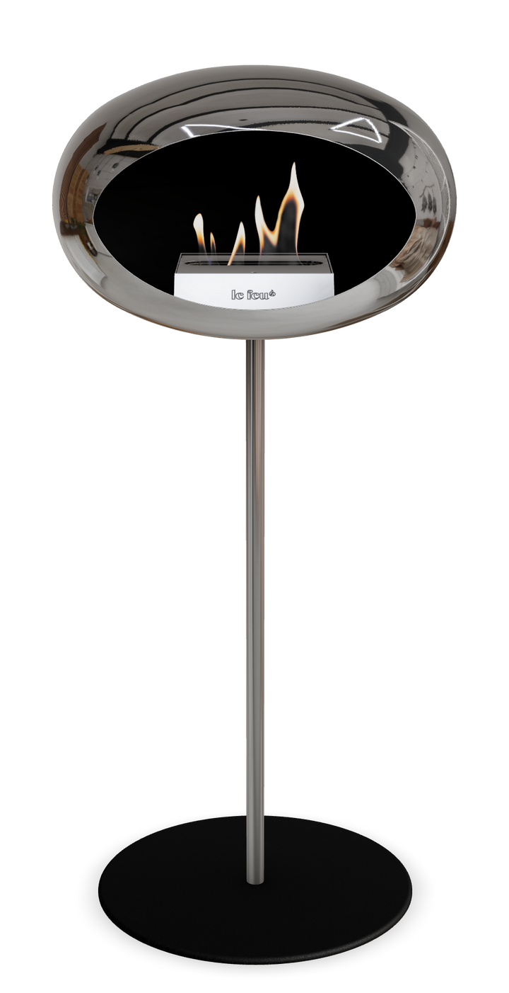 Le Feu GROUND STEEL HIGH Chrom Silber Ø 25 mm – Rohr Edelstahl, Brenner Roségold, Bodenplatte Schwarz