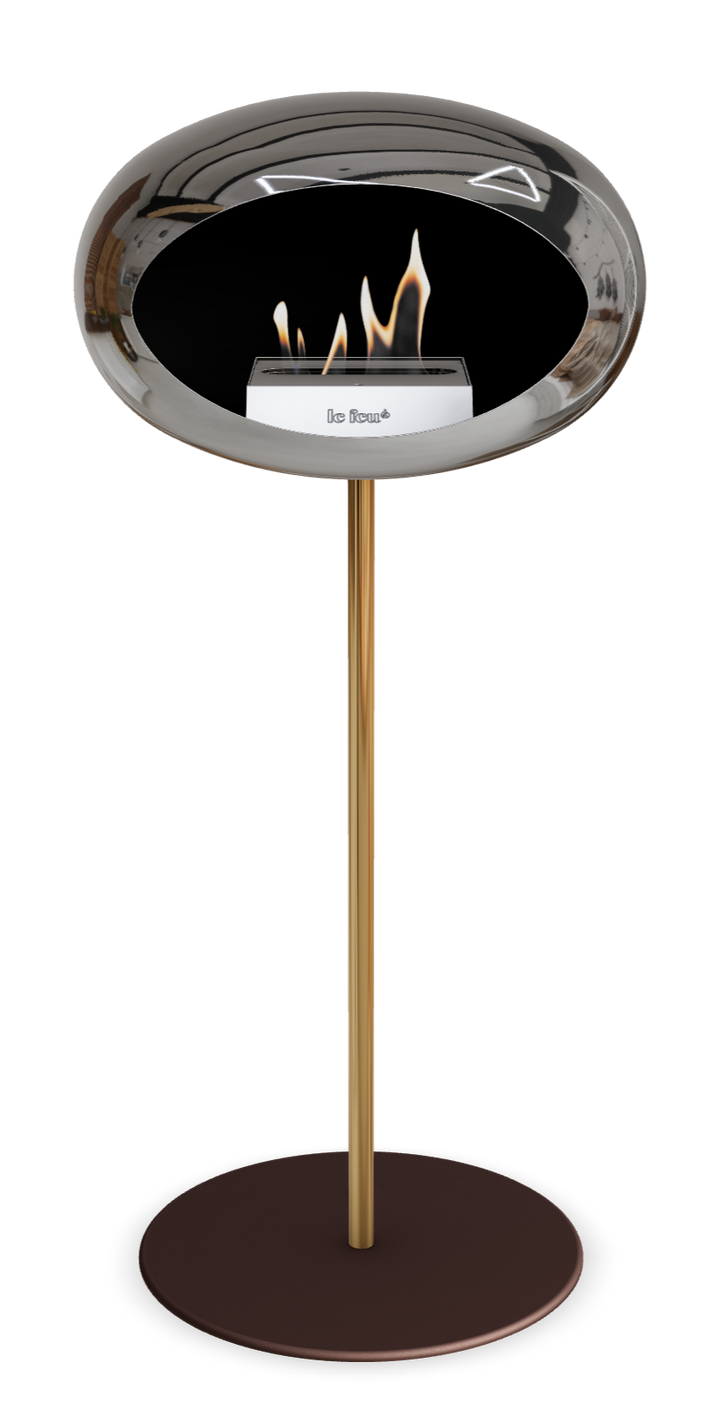 Le Feu GROUND STEEL HIGH Chrom Silber Ø 25 mm – Rohr Roségold, Brenner Edelstahl, Bodenplatte Mokka