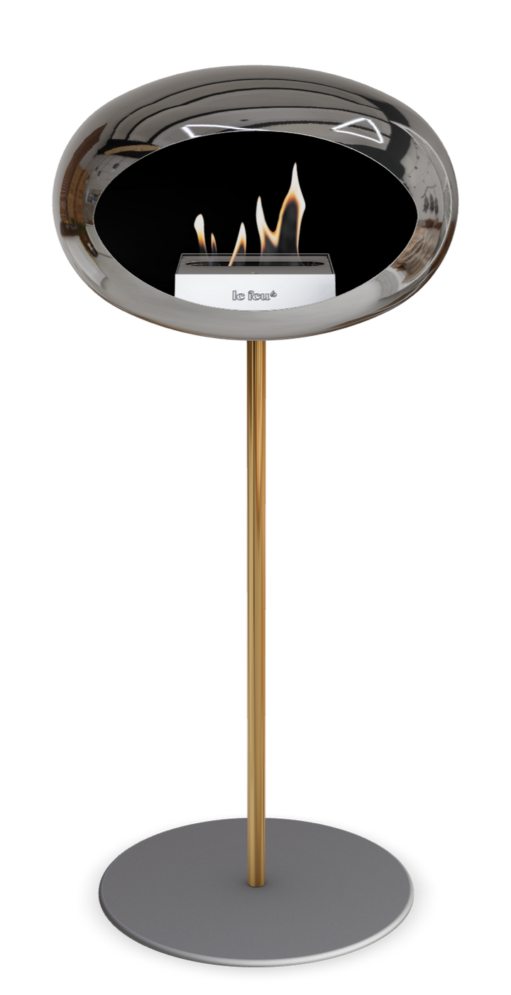 Le Feu GROUND STEEL HIGH Chrom Silber Ø 25 mm – Rohr Roségold, Brenner Edelstahl, Bodenplatte Nickel