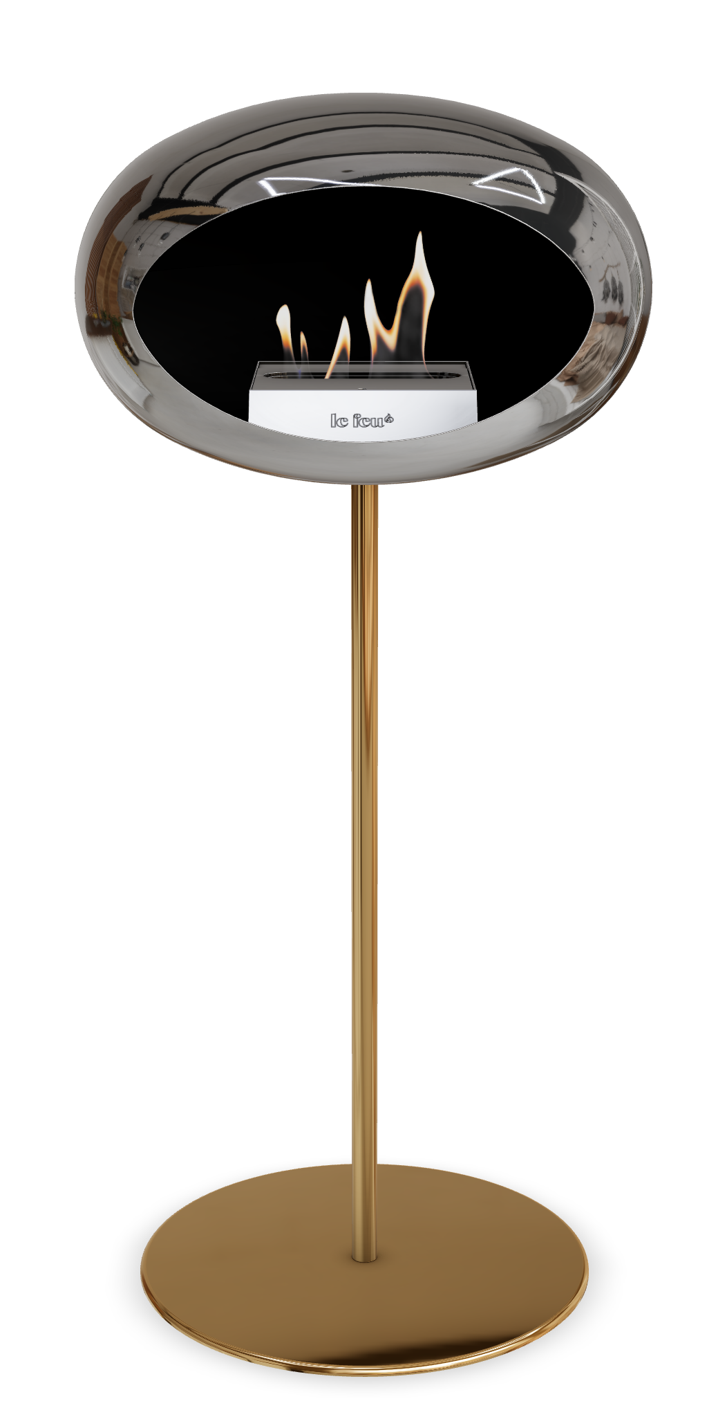 Le Feu GROUND STEEL HIGH Chrom Silber Ø 25 mm – Rohr Roségold, Brenner Edelstahl, Bodenplatte Roségold