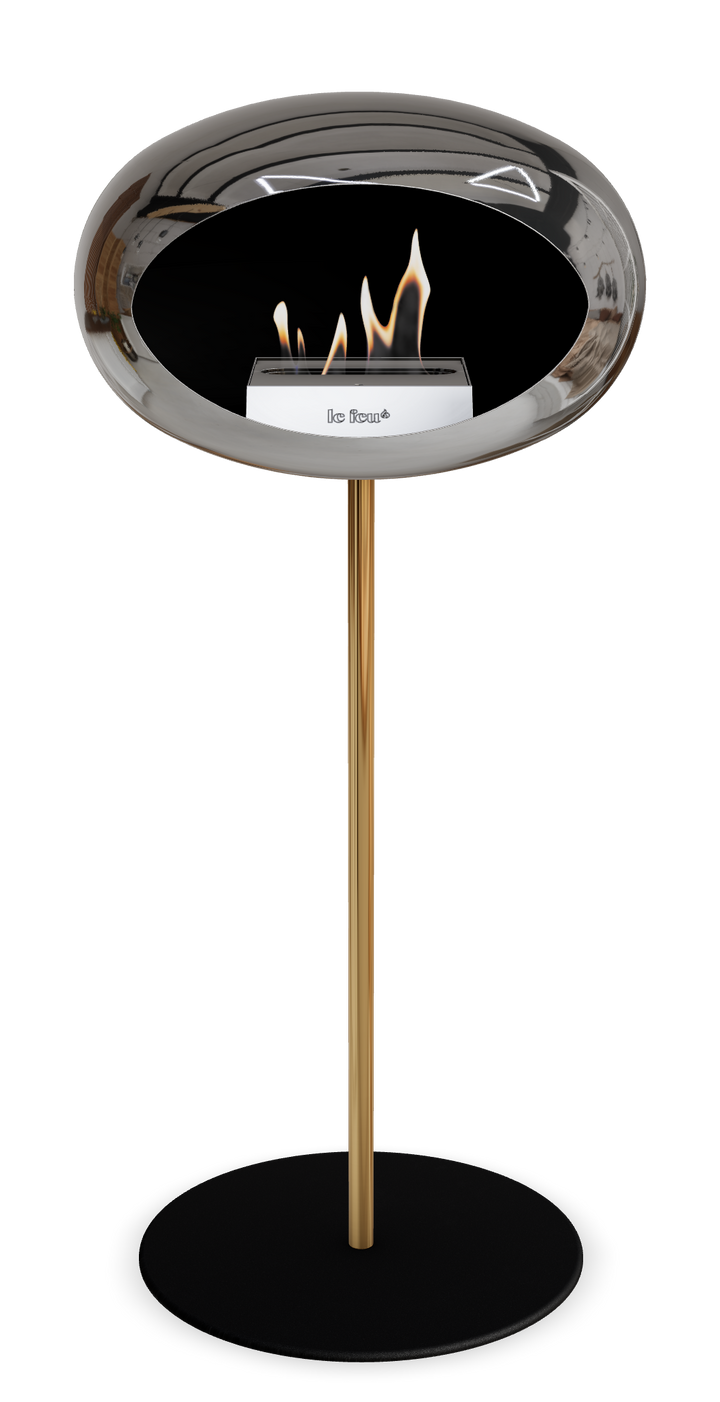 Le Feu GROUND STEEL HIGH Chrom Silber Ø 25 mm – Rohr Roségold, Brenner Edelstahl, Bodenplatte Schwarz