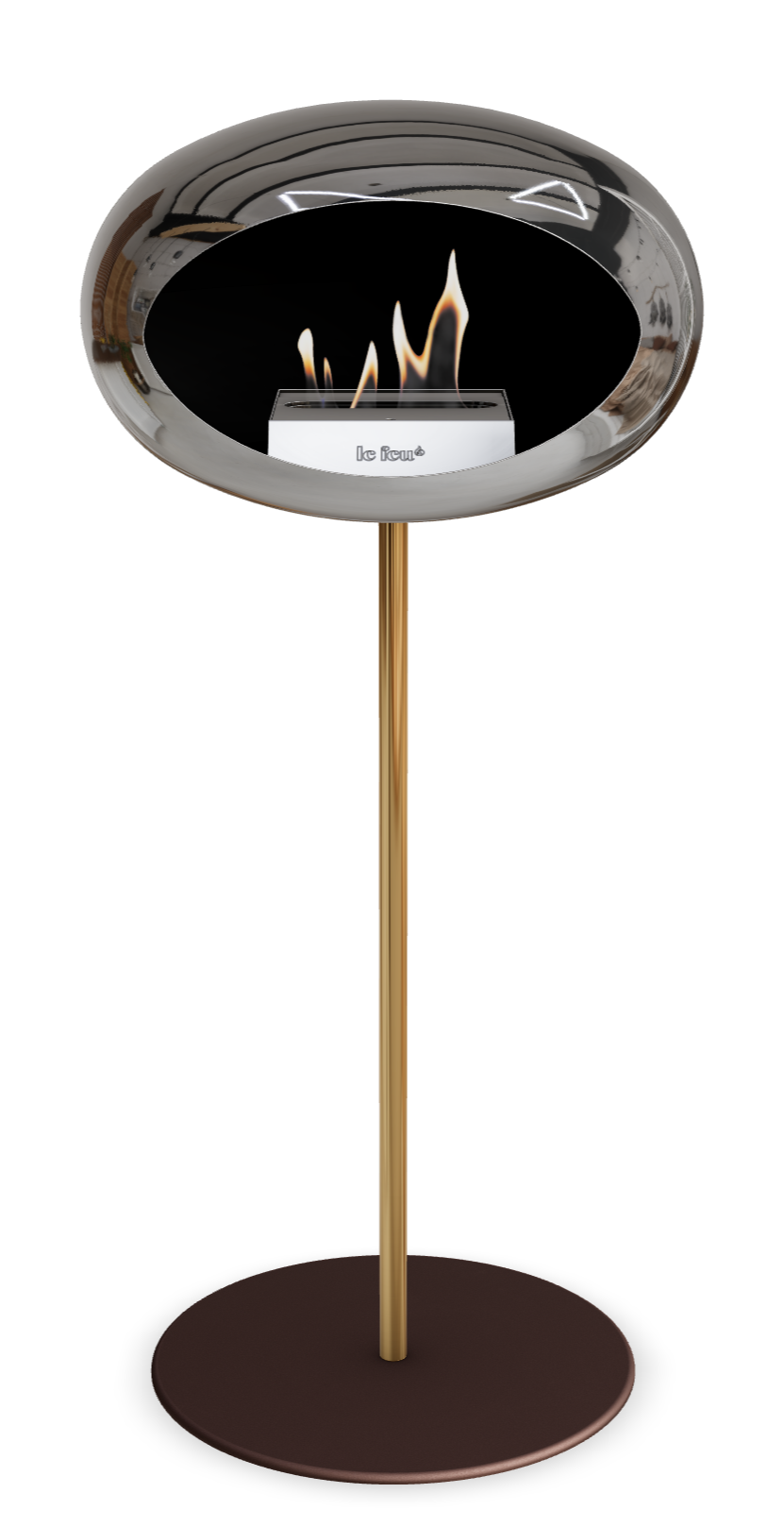 Le Feu GROUND STEEL HIGH Chrom Silber Ø 25 mm – Rohr Roségold, Brenner Roségold, Bodenplatte Mokka