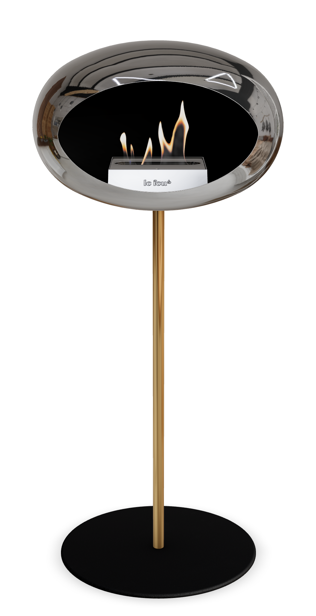 Le Feu GROUND STEEL HIGH Chrom Silber Ø 25 mm – Rohr Roségold, Brenner Roségold, Bodenplatte Schwarz