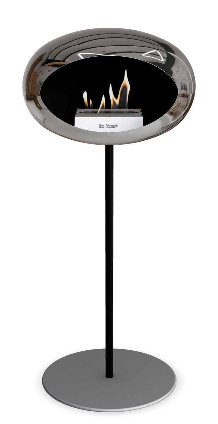 Le Feu GROUND STEEL HIGH Chrom Silber Ø 25 mm – Rohr Schwarz, Brenner Edelstahl, Bodenplatte Nickel