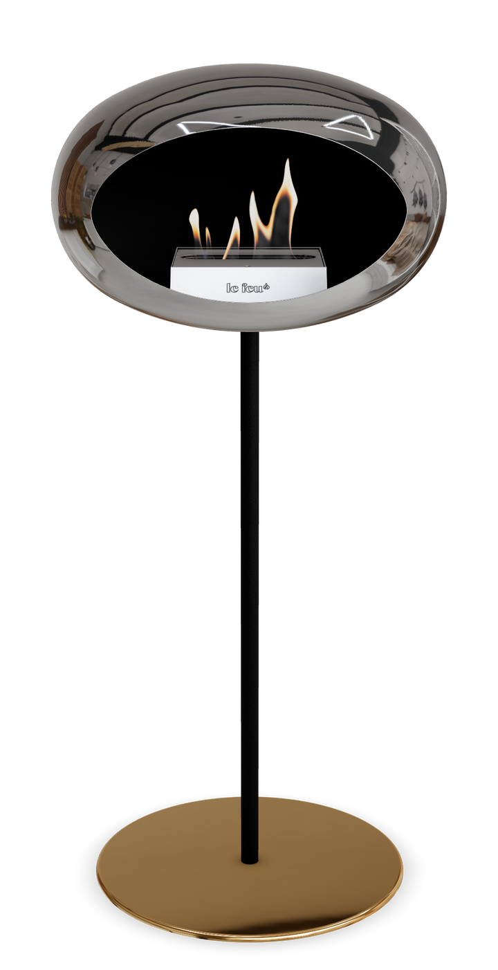 Le Feu GROUND STEEL HIGH Chrom Silber Ø 25 mm – Rohr Schwarz, Brenner Edelstahl, Bodenplatte Roségold