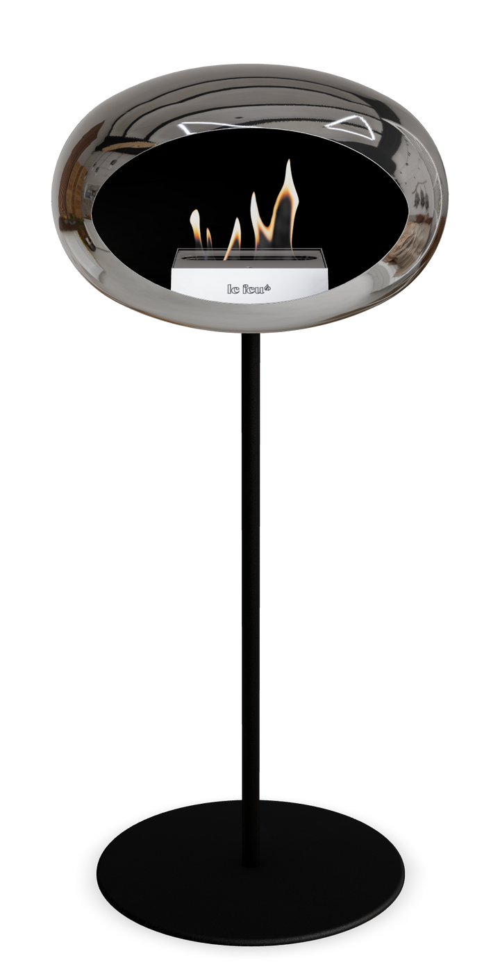 Le Feu GROUND STEEL HIGH Chrom Silber Ø 25 mm – Rohr Schwarz, Brenner Edelstahl, Bodenplatte Schwarz