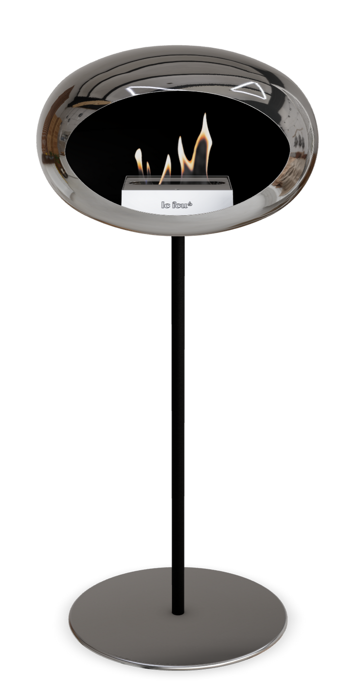 Le Feu GROUND STEEL HIGH Chrom Silber Ø 25 mm – Rohr Schwarz, Brenner Roségold, Bodenplatte Edelstahl
