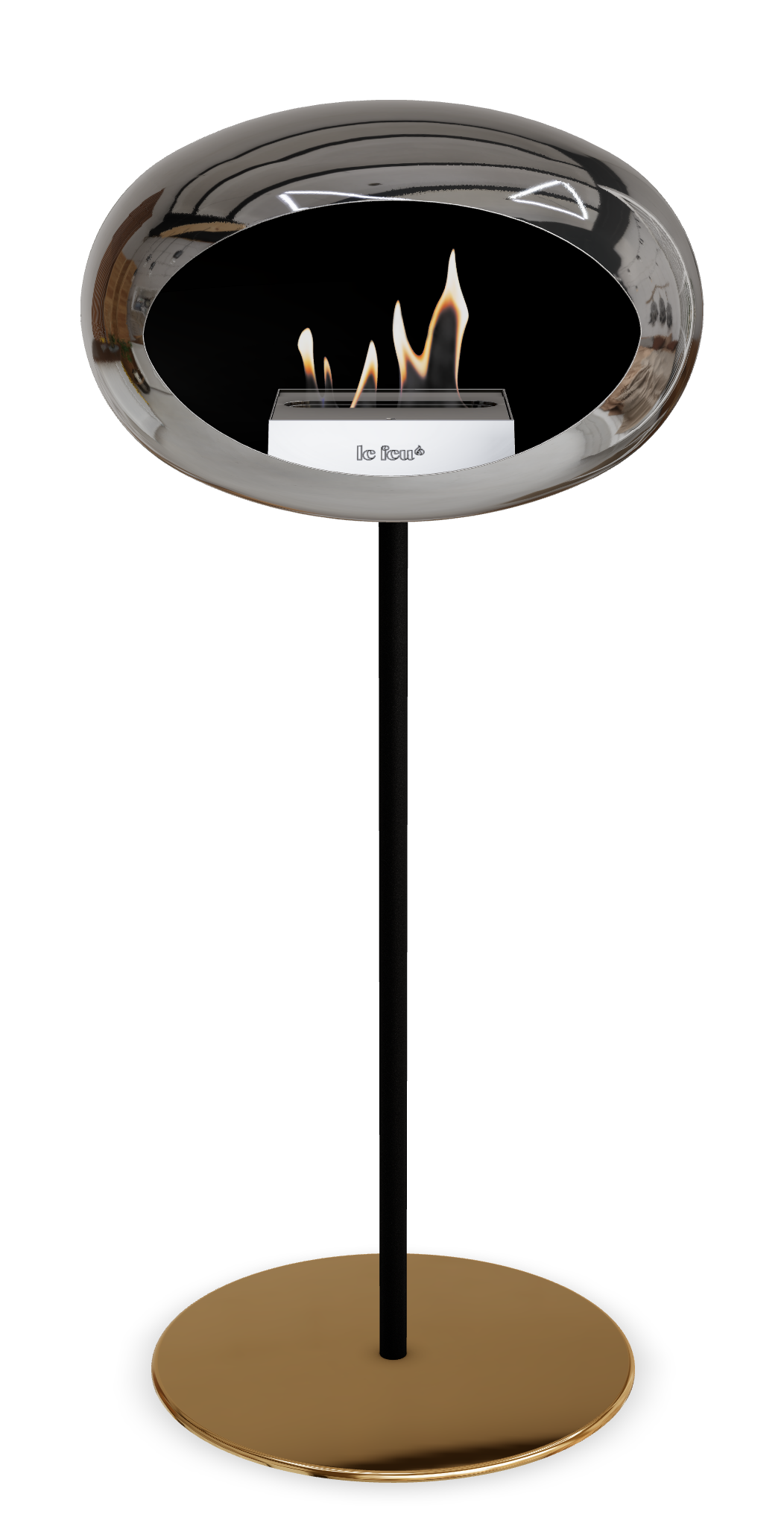 Le Feu GROUND STEEL HIGH Chrom Silber Ø 25 mm – Rohr Schwarz, Brenner Roségold, Bodenplatte Roségold