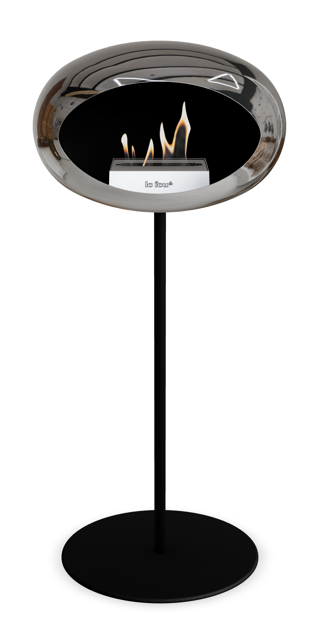 Le Feu GROUND STEEL HIGH Chrom Silber Ø 25 mm – Rohr Schwarz, Brenner Roségold, Bodenplatte Schwarz