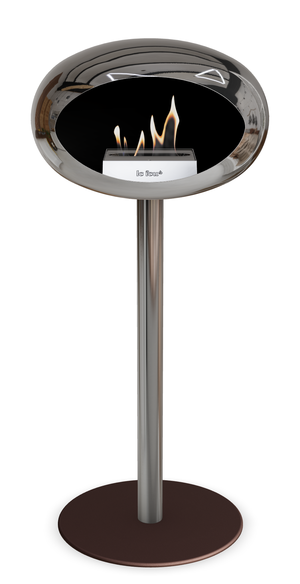Le Feu GROUND STEEL HIGH Chrom Silber Ø 60 mm – Rohr Edelstahl, Brenner Edelstahl, Bodenplatte Mokka