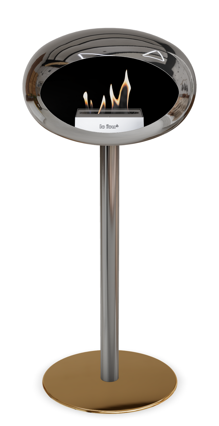 Le Feu GROUND STEEL HIGH Chrom Silber Ø 60 mm – Rohr Edelstahl, Brenner Edelstahl, Bodenplatte Roségold